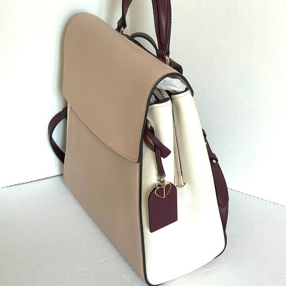 Kate Spade Grace Backpack Medium Beige Leather Pushlock Adjustable Colorblock - Picture 8 of 10